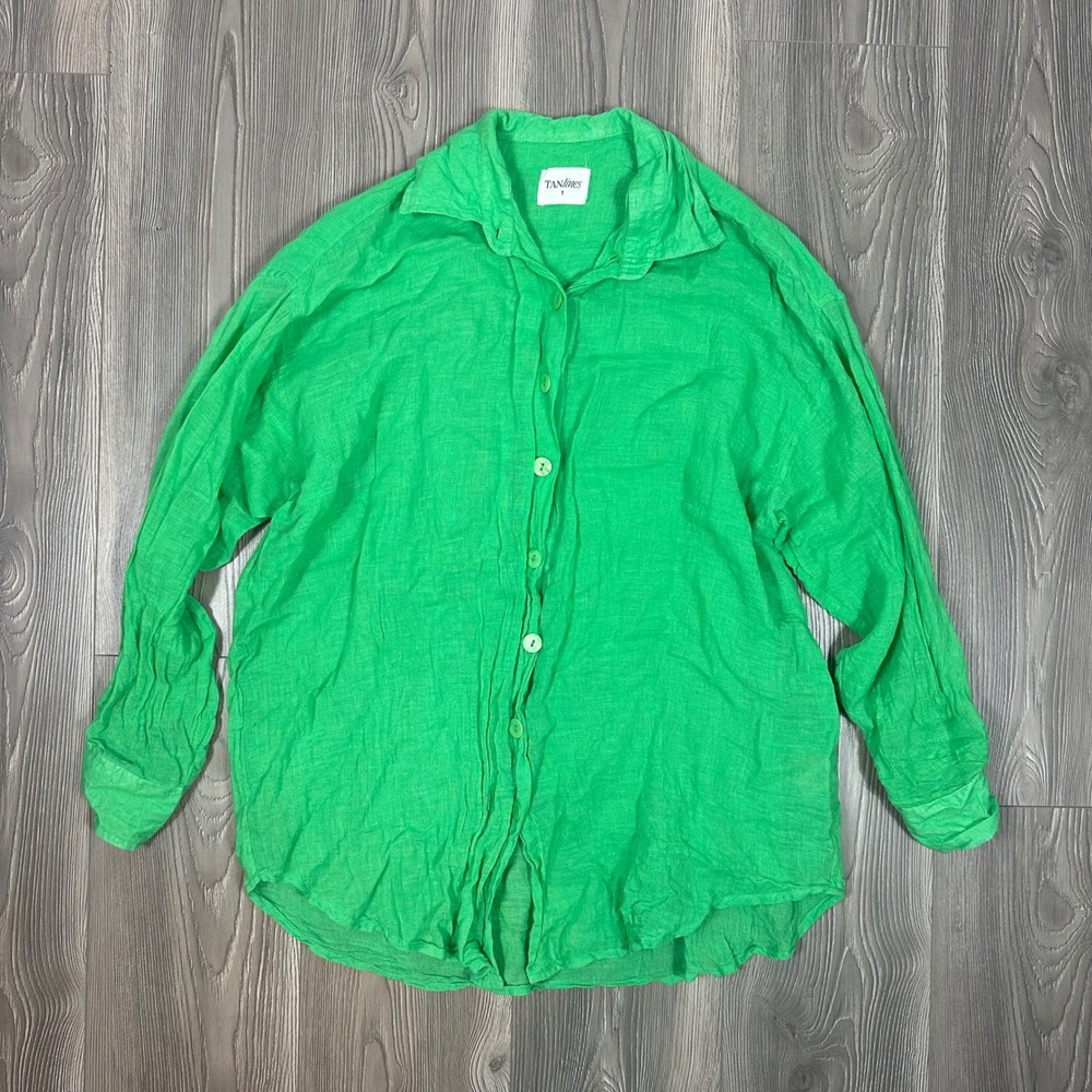 Tan Lines Bright Green Linen Cotton Blend Button Down‎ Shirt - SIZE 1 Beach